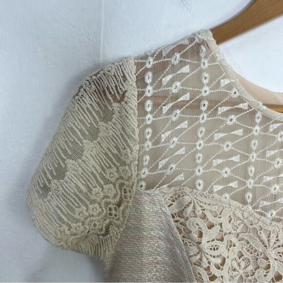 Anthropologie Champagne & Strawberry Fabric Mix Cream Sheath Dress Size M NWT - Picture 4 of 14